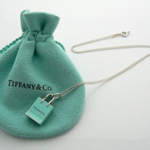 Tiffany & Co Silver Blue Enamel Shopping Bag Necklace Charm Pendant Gift for Her Pouch Anniversary Christmas Birthday Present Rare