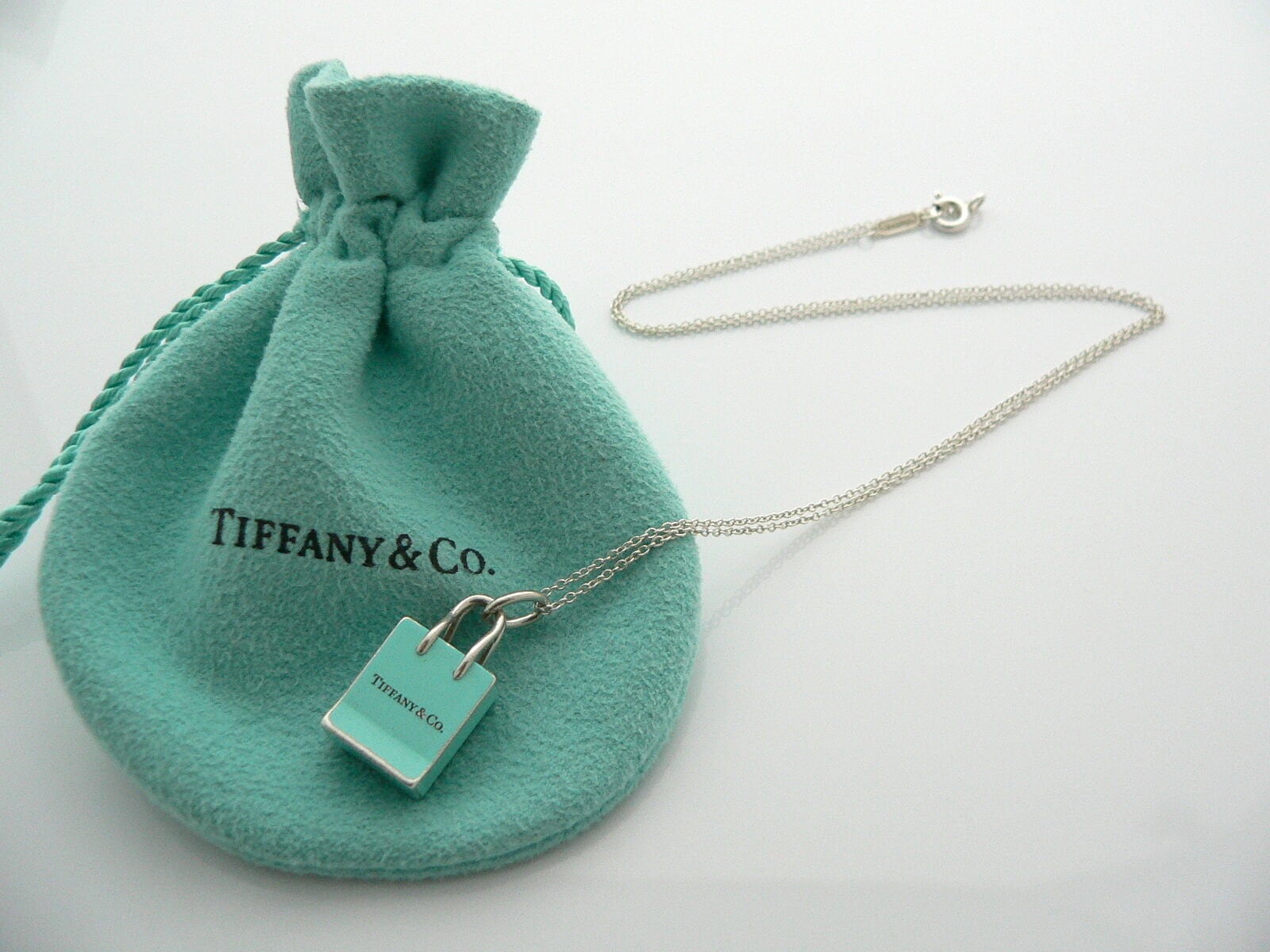 Buy Tiffany & Co Silver Blue Enamel Shopping Bag Necklace Charm Online in  India 