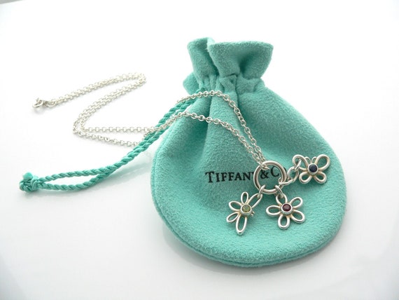 Tiffany and Co Silver Flower Butterfly Dragonfly Necklace Pendant Gemstone Gift Pouch Love Etsy Canada