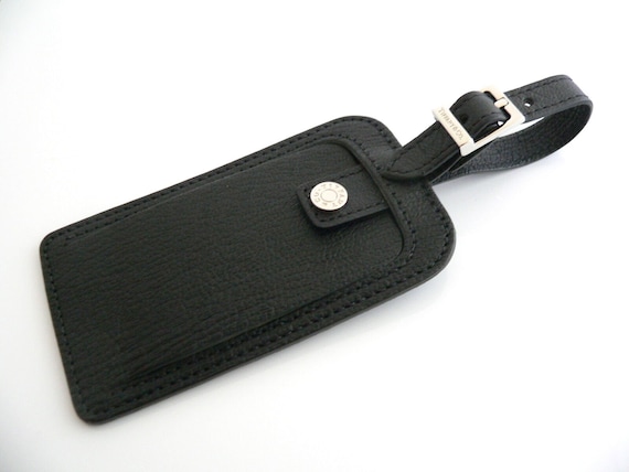 Tiffany And Co Black Textured Leather Luggage Tag… - image 1