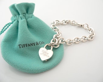 Tiffany & Co Notes Heart Padlock Bracelet Bangle Charm 7.75 In Silver Love Gift for Her Anniversary Birthday Christmas Pouch