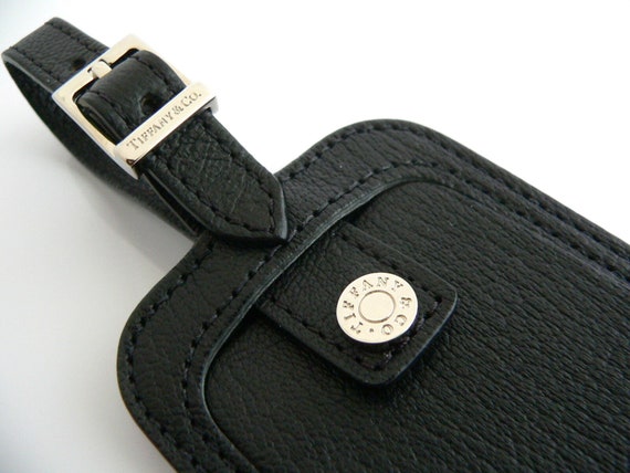 Tiffany And Co Black Textured Leather Luggage Tag… - image 2