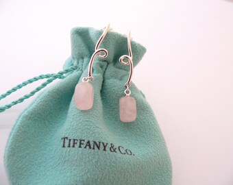 Tiffany & Co Silver Twirl Dangling Earrings Pink Rose Quartz Gemstone Dangle Earrings Sterling silver gift for Her Rare Classic