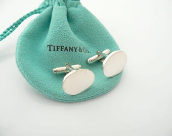 Tiffany & Co Oval Cuff Links Cufflinks Engravable Personalize Pouch Man Sterling Silver 925 Gift Art