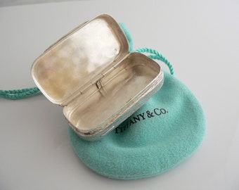Tiffany & Co Wood Textured Pill Box Silver Rectangle Hinge