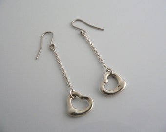 Tiffany And Co Silver Peretti Open Heart Dangle Dangling Earrings Love Gift