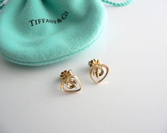 Tiffany Co 18K Gold Heart Earrings Tiffany & Co T Co Jewelry Studs Unique Rare Vintage Gift Pouch Love Classic Birthday Christmas Valentines