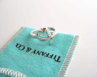 Tiffany & Co Silver Diamond Heart Ring Band Sz 6.75 Gift for Her Birthday Christmas Anniversary Graduation Valentines Picasso Love Pouch