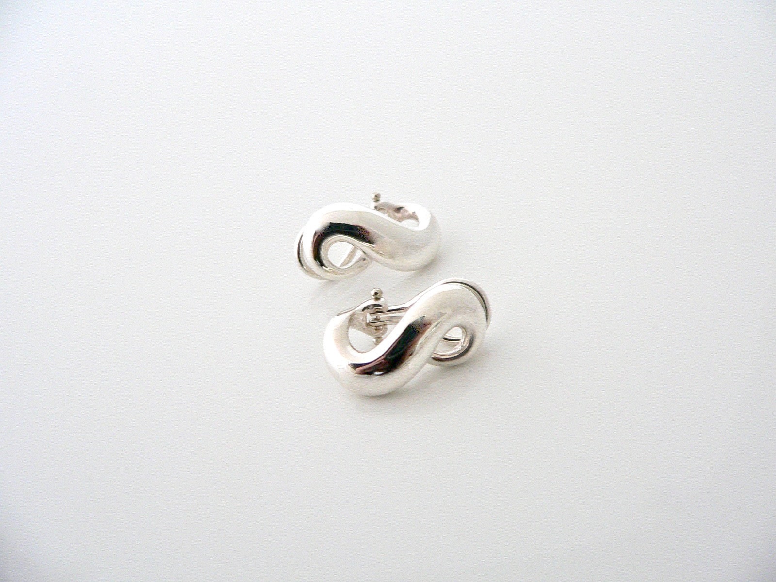 Tiffany Co Silver Infinity Earrings Studs Figure 8 Eight Omega