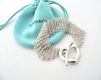 Tiffany & Co Open Heart Mesh Bracelet Bangle Silver Elsa Peretti Jewelry Gift Pouch Love Art 6.75 Inch or 7.5 Inch Longer Length