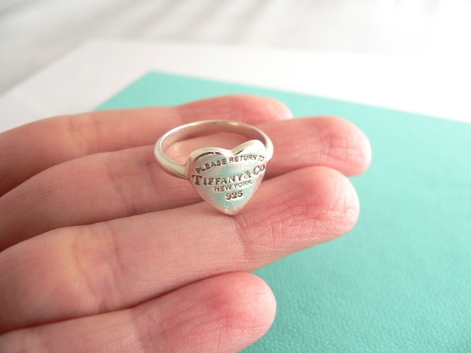 Tiffany and Co Return to Tiffany Silver Heart Tag Ring Band Sz 6