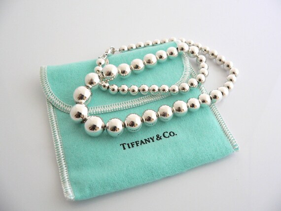 Tiffany And Co Graduated Ball Bead Necklace Chain Pendant Silver Gift Pouch Love Hardware Hardwear Etsy