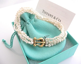 Tiffany & Co 18K Pearl Strand Bracelet Gold Picasso Bangle 8 In Love Gift Pouch Chain Silver 925 Jewelry Pouch for Her Anniversary Birthday