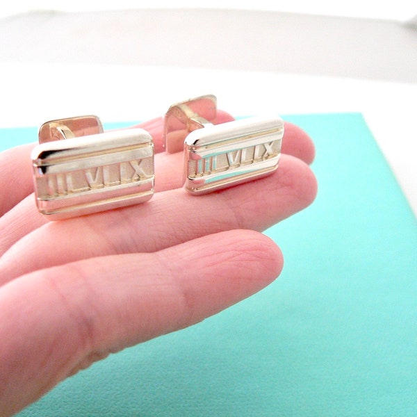 Tiffany And Co Silver Atlas Roman Numeral Cuff Link Cufflinks Cuff Links Gift Love Art Man Gift