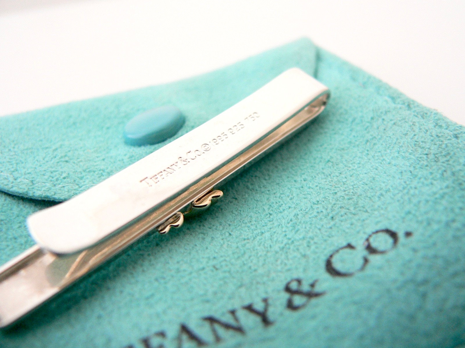 Tiffany and Co 18K Silver Tie Clip Signature Money Clip Gift Pouch