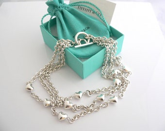 Tiffany And Co Silver Heart Link Toggle Necklace Link Chain Gift Pouch Love Box