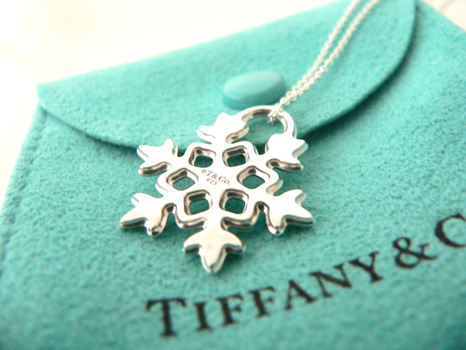 Tiffany Co Silver Snowflake Necklace Pendant Chain Snow Winter