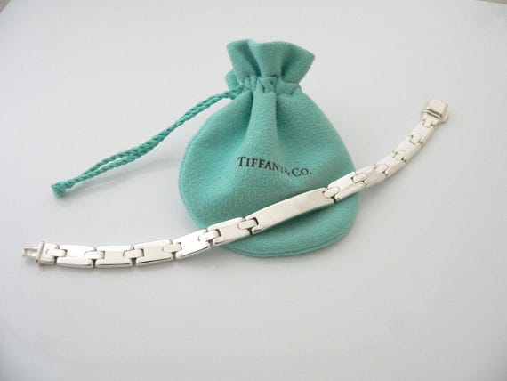 Tiffany & Co ID Link Bracelet Sterling Silver Rectangle ID Bangle Gift Pouch Personalize