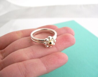 Tiffany & Co Silver 18K Gold Picasso Jolie Flower Bead Ring Band Sz 6 Gift Love Promise Gift T and Co Two Tone Versatile Jewelry Rare