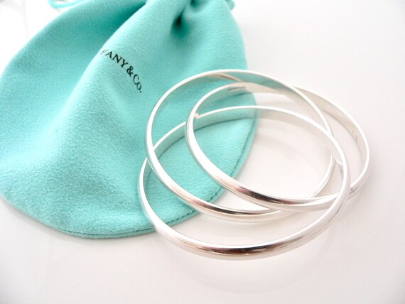 Tiffany Co Silver Triple Rolling Interlocking Bracelet Bangle
