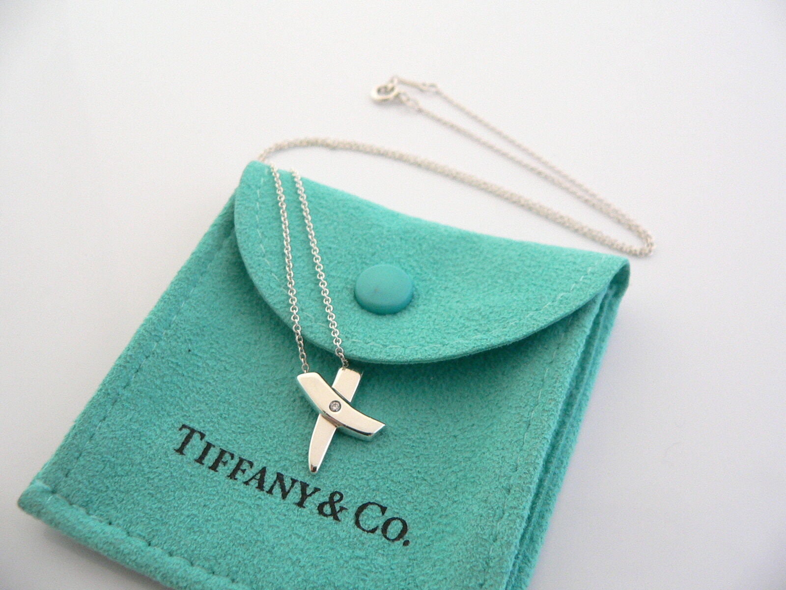 Tiffany and Co Silver Diamond Picasso X Kiss Necklace