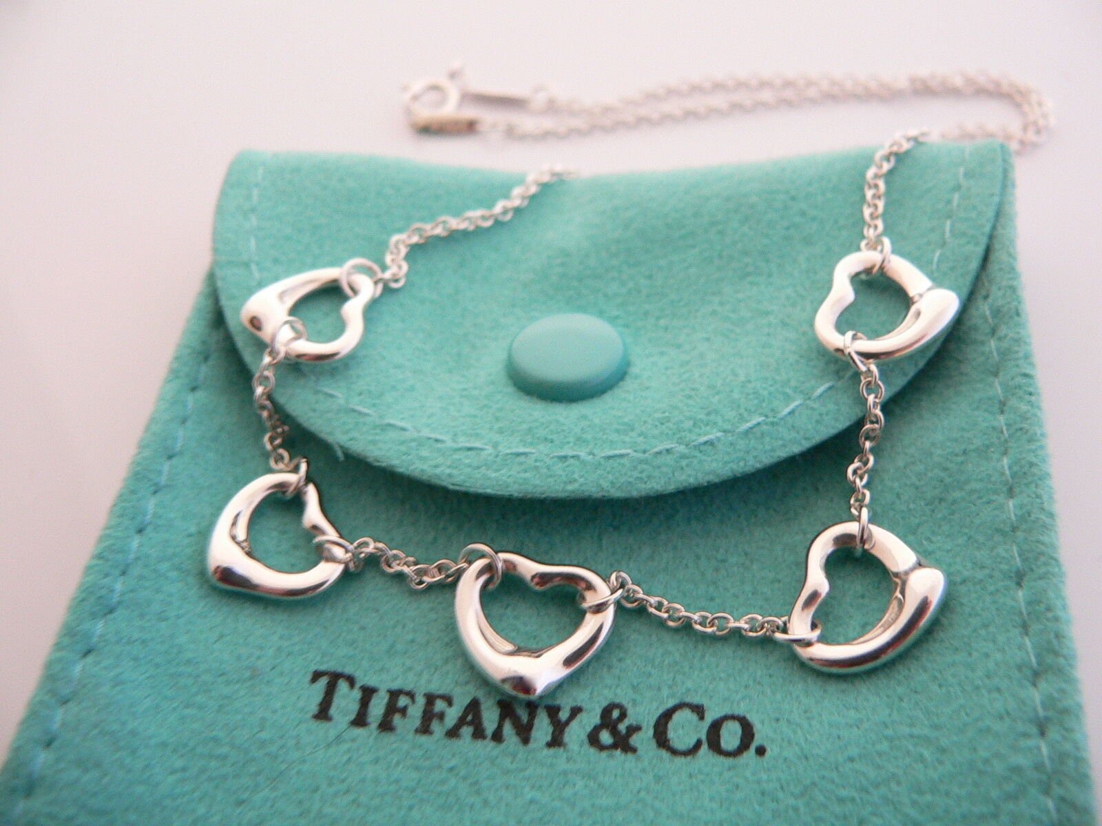 Tiffany and Co Silver Peretti 5 Five Open Heart Pendant Necklace