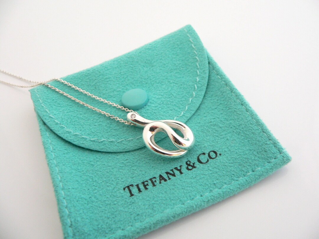 Tiffany Co Diamond Necklace Peretti Wave Pendant Charm Chain Sea