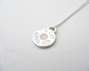 Tiffany & Co 1837 White Enamel Necklace Pendant Circle Round Charm Gift Love Silver Classic
