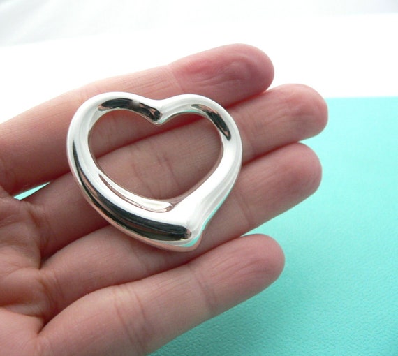 Tiffany & Co Silver Open Heart Pendant Charm Large XL Size 1.4