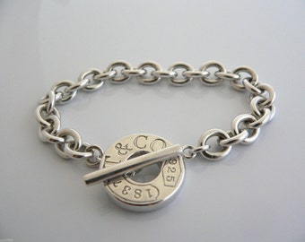 Tiffany & Co Silver 1837 Circle Toggle Clasp Charm Bracelet Bangle Classic Gift Love Anniversary Birthday
