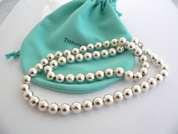 Tiffany And Co Silver 10 Mm Ball Bead Necklace 30… - image 1