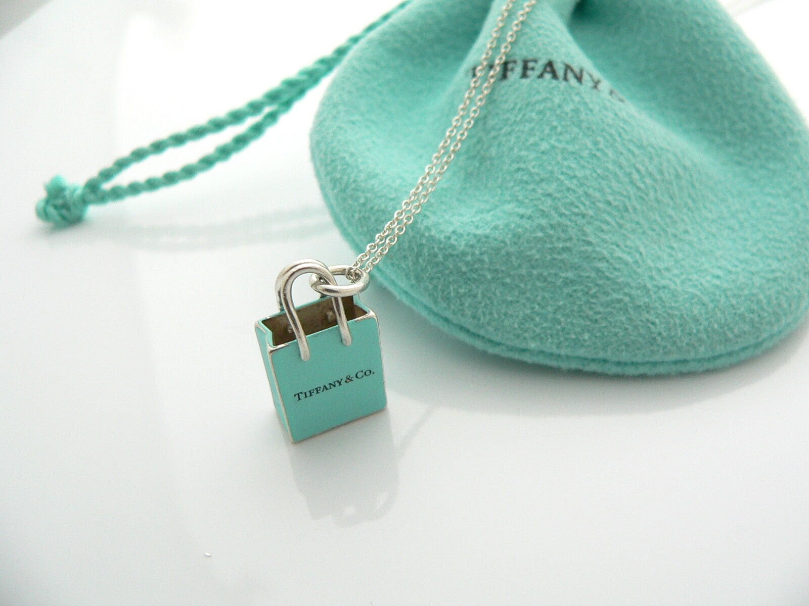 Tiffany Co Silver Blue Enamel Shopping Bag Necklace Charm Pendant Gift for Her Pouch Anniversary Christmas Birthday Present Rare Etsy