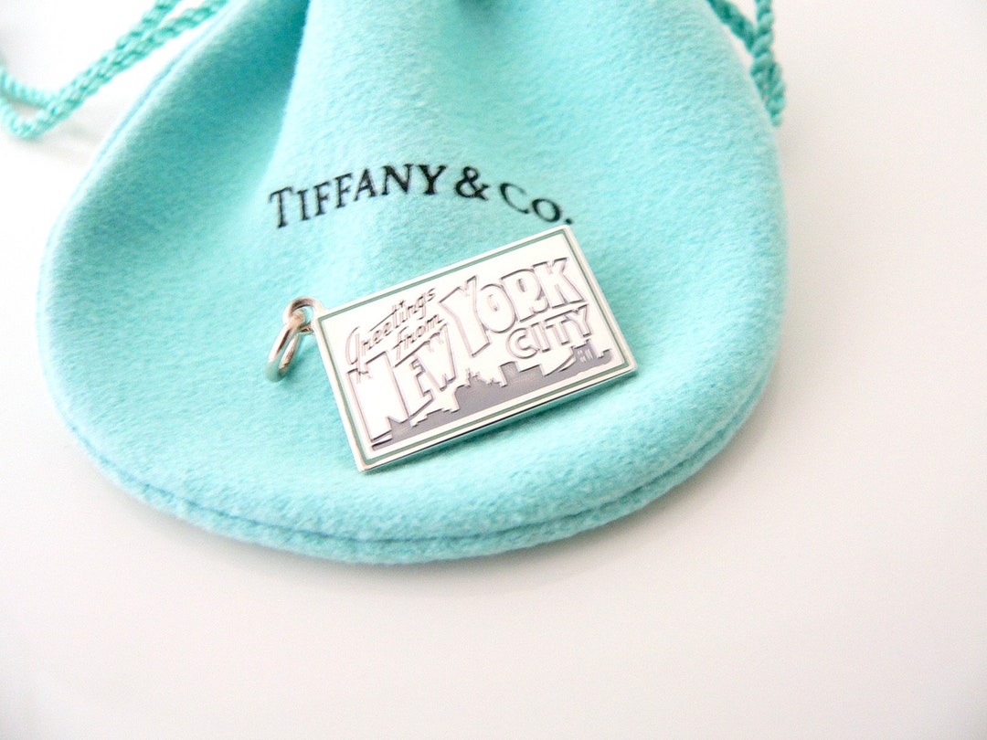 Tiffany & Co New York Postcard Blue Enamel Travel Souvenir Charm 4