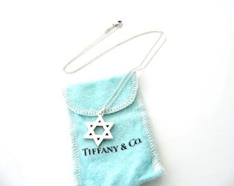Tiffany & Co Star of David Necklace Pendant Charm Chain Gift Hanukkah Present Believe 18 Inches Longer Length Rare Hard to Find