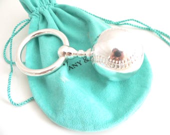 Tiffany & Co Silver Baseball Baby Rattle Teether Rare Sports Heirloom Gift Pouch Christening Birthday