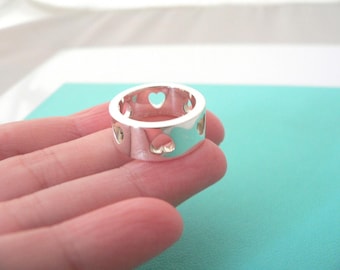 Tiffany & Co Heart Ring Stencil Cut Out Band Sz 5.25 Gift for Her Art Silver Jewelry Anniversary Christmas Birthday Graduation Classic 925