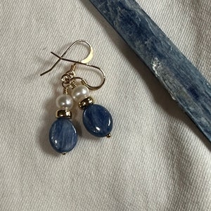 14kt Gold Filled Kyanite and Pearl earrings