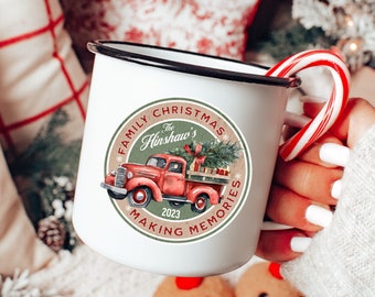 Personalized Family Christmas Mugs, Red Truck Christmas Mug, Custom Name Christmas Mug, Hot Cocoa Mug, Family Gift, Christmas Gifts