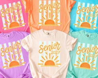 Senior Sunrise 2027 T-Shirt, Class Of 2027 Tee,Trendy Comfort Colors Striped Senior Shirt