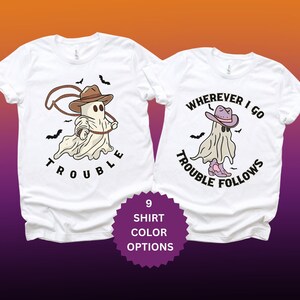 Funny Couples Halloween Shirts, Matching Halloween Tee, Western Halloween Shirts, Country Halloween, Cute Ghost T-shirt, Cowgirl and Cowboy
