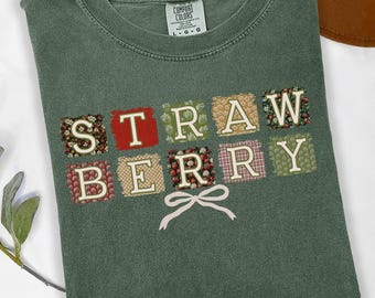Strawberry Comfort Colors Shirt For Women, Cottagecore Patchwork Tee, Quilter Gift