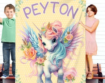 Personalized Unicorn Blanket: Custom Name Throw, Gift for Girls