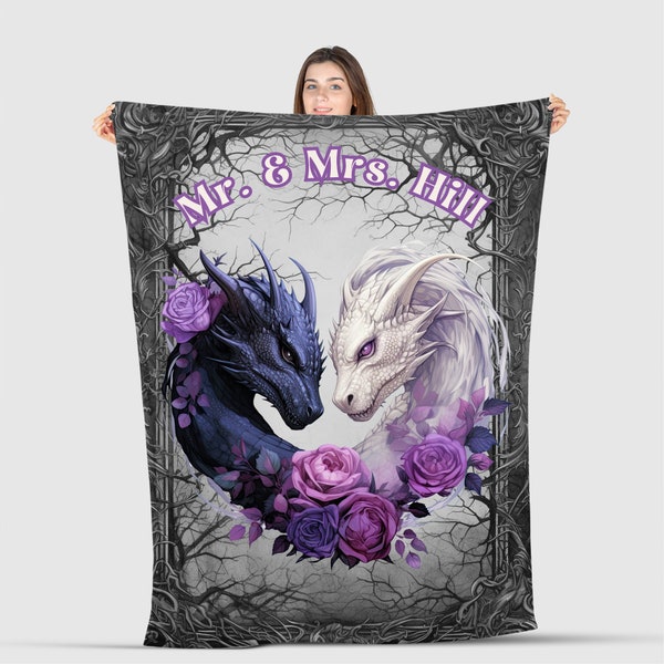 Personalized Dragon Couple Blanket, Fantasy Wedding Gift