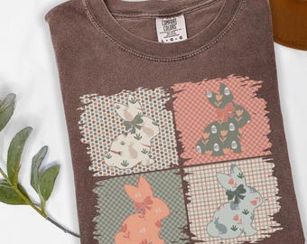 Comfort Colors Patchwork Bunny T-Shirt, Easter Rabbit Tee