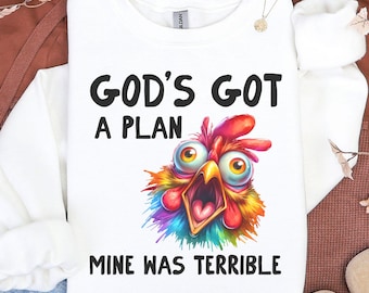 Christian Sweatshirt, Funny Christian Crewneck, God's Got A Plan Mine Was Terrible, Bible Study Sweatshirt, Gift for Women