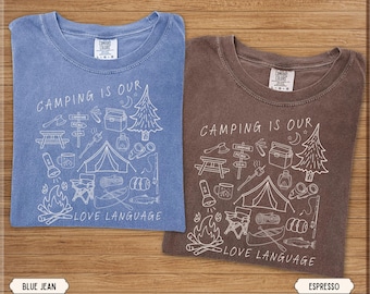 Comfort Colors Camping Couple T-Shirts: Outdoorsy Love Language