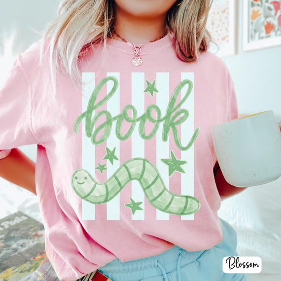 Book Lovers Comfort Colors Shirt, Bookworm Preppy Stripes Tee, Librarian T-Shirt,  Reading Lover Gift