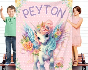 Personalized Unicorn Blanket: Custom Name Throw, Girl's Gift