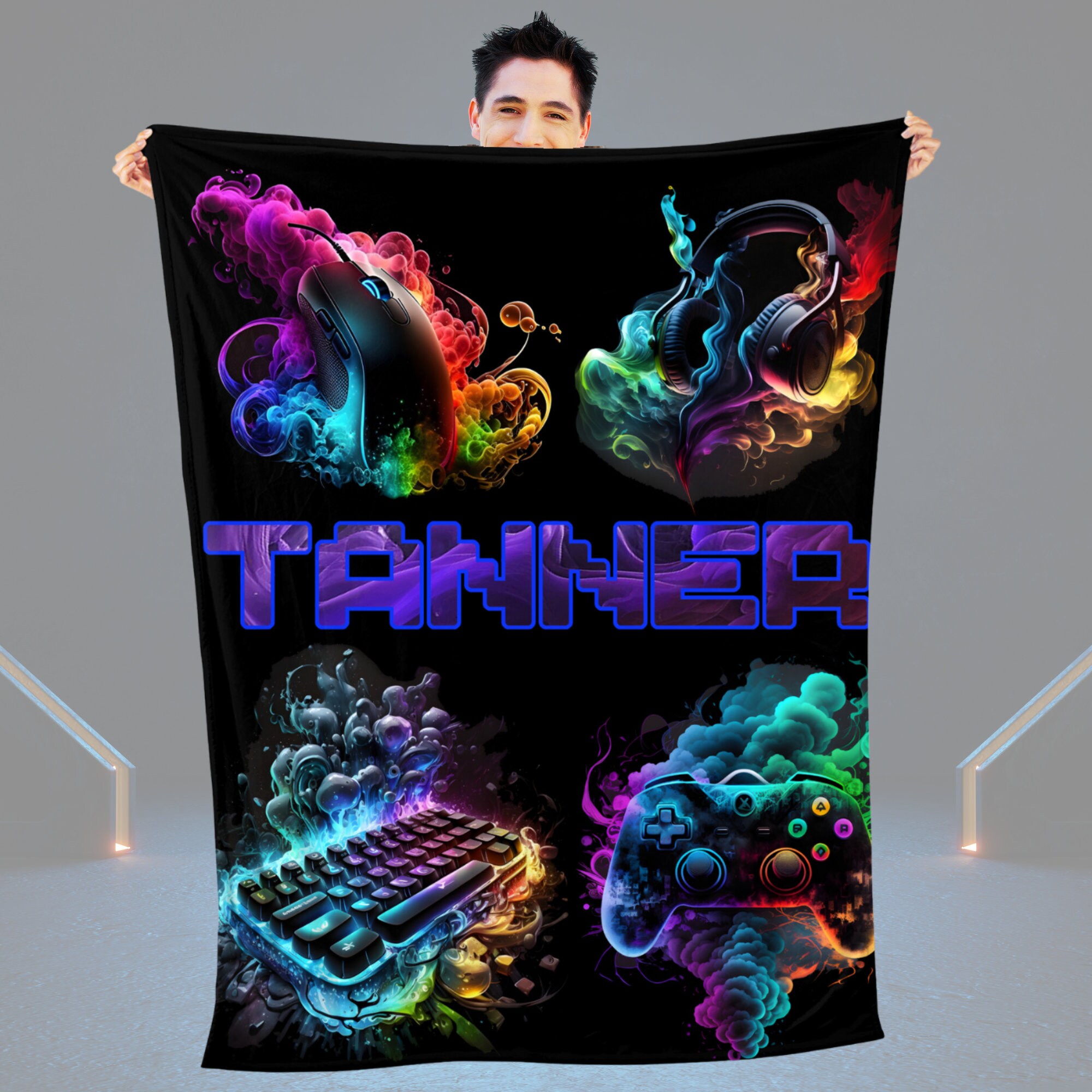 Personalized Gamer Blanket, Gaming Theme Throw Blanket, Custom Video