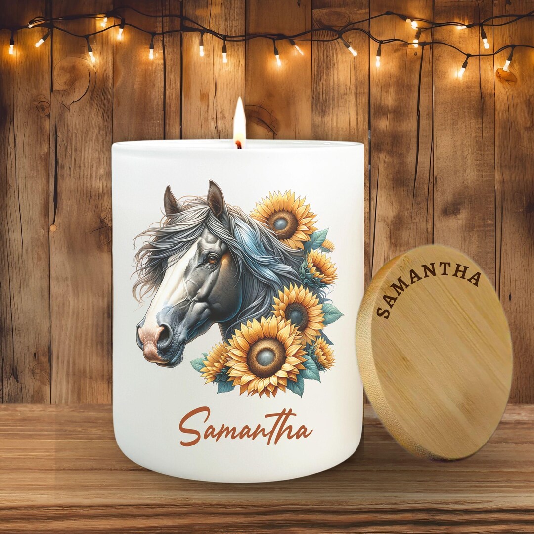 Personalized Horse & Sunflower Soy Candle, Equestrian Gift - Etsy
